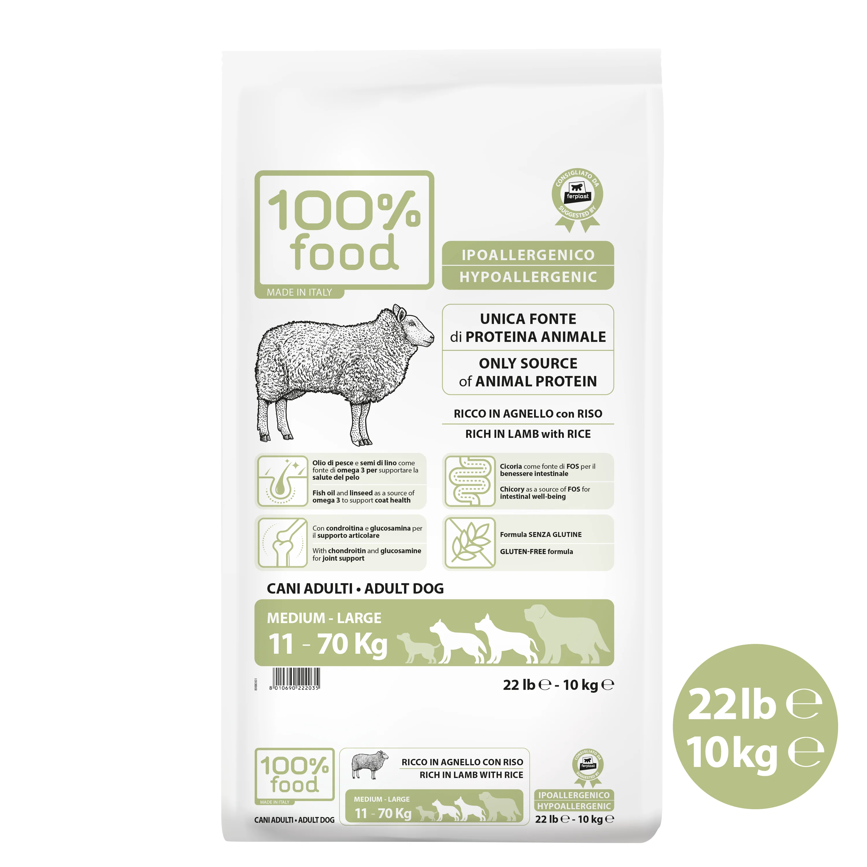 Crocchette per cani adulti Medium & Large – Agnello con Riso – 10 kg