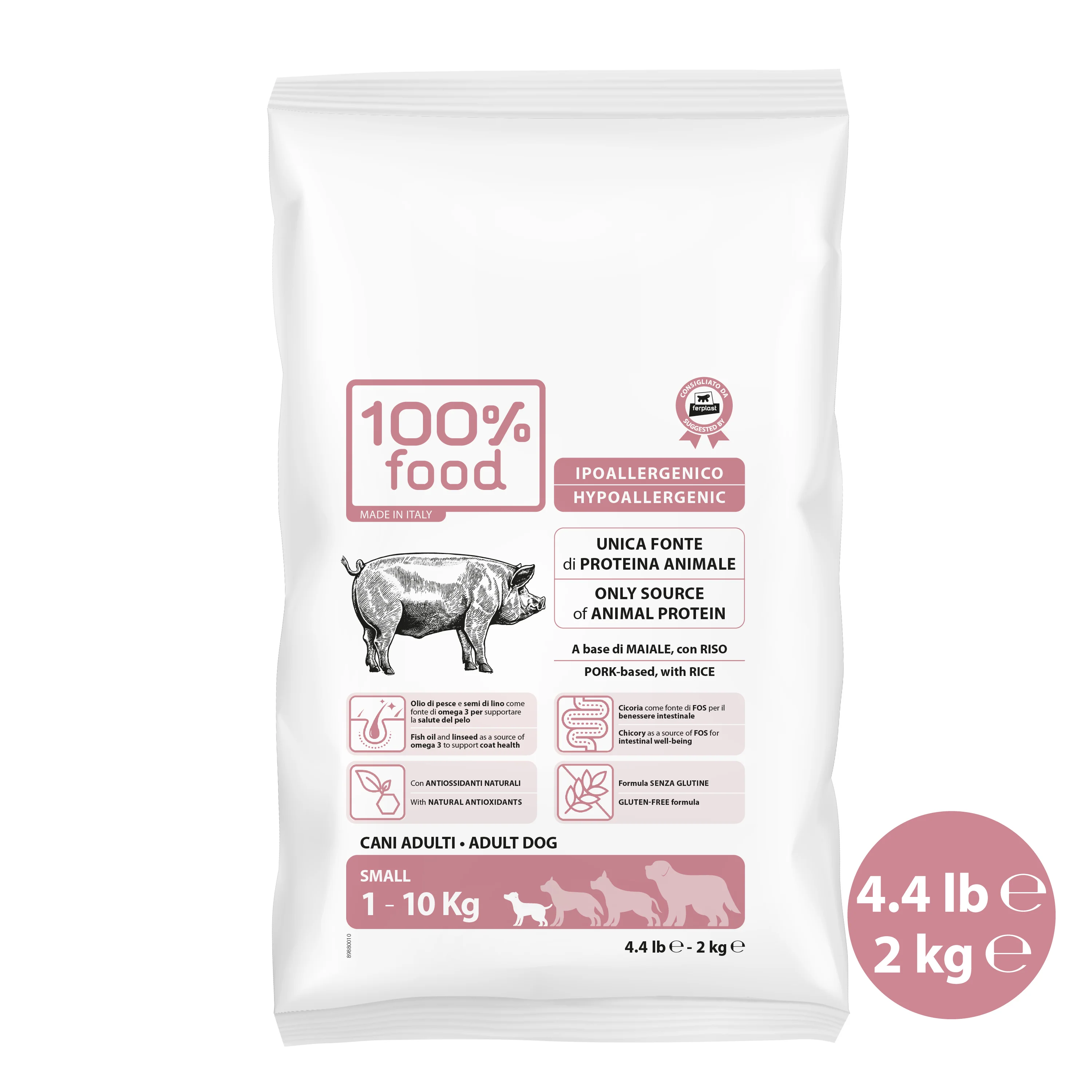 Crocchette per cani adulti Small – Maiale con Riso – 2 kg