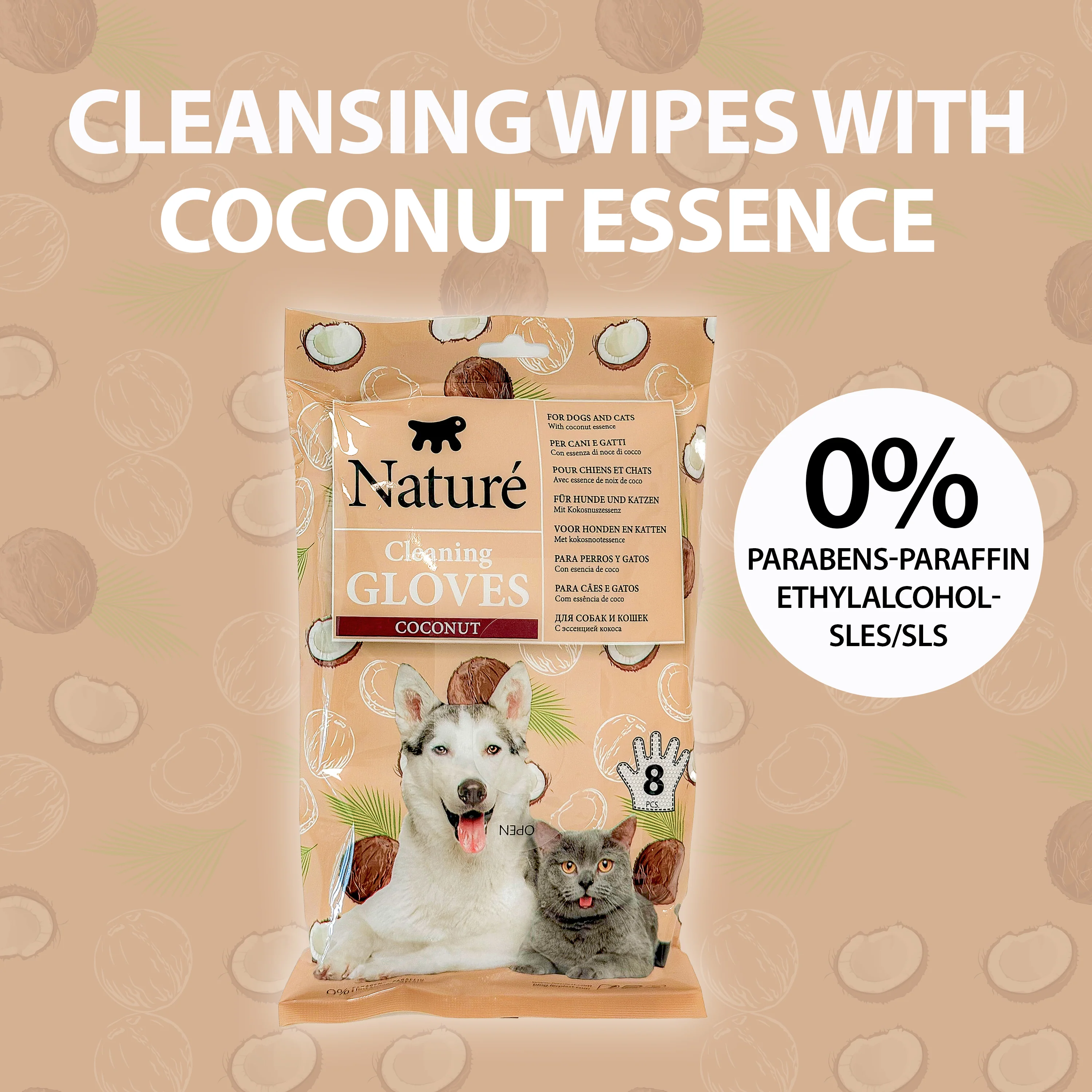 GUANTI DETERGENTI AL COCCO PER CANI E GATTI NATURÉ  (X8) - Image 3