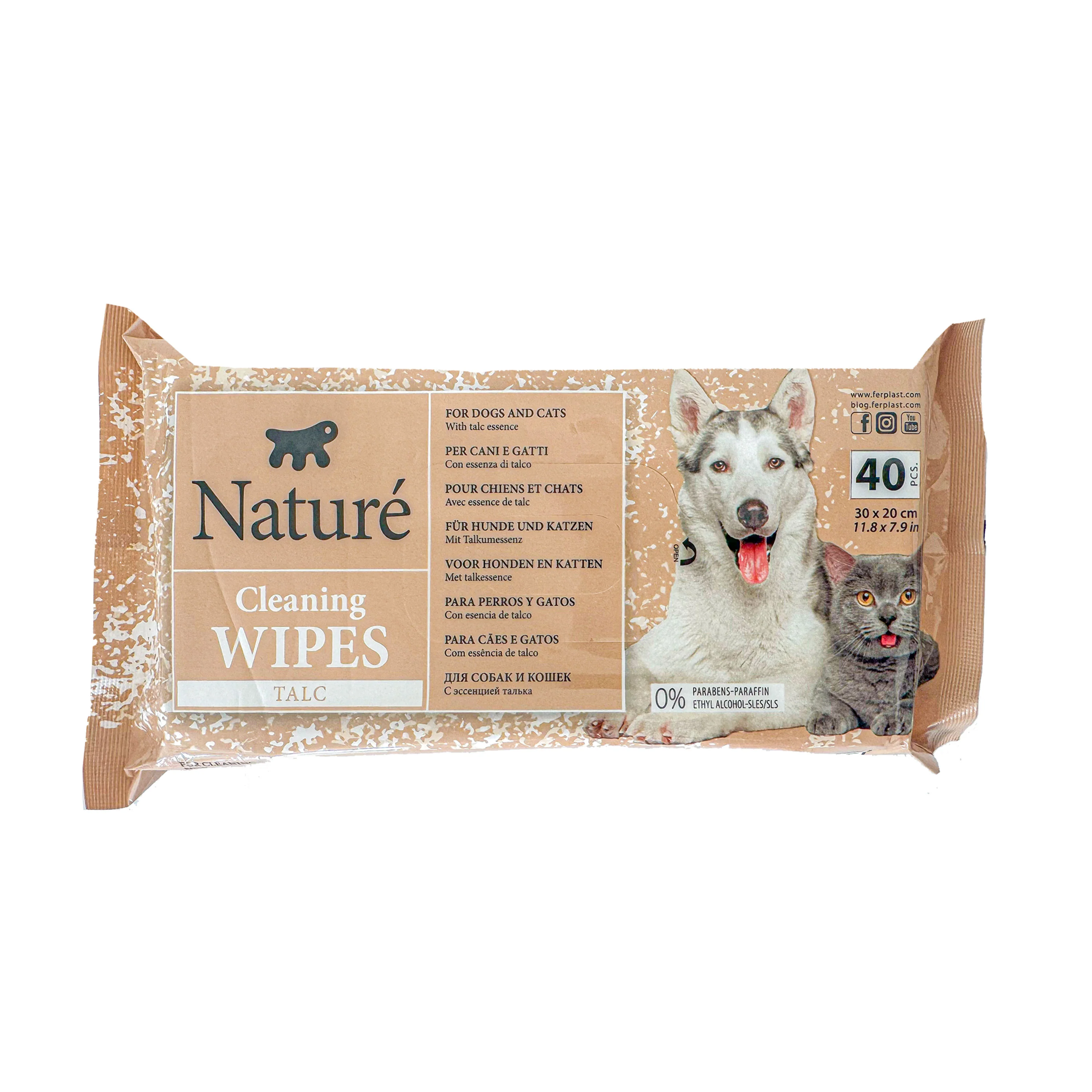 SALVIETTE AL TALCO PER CANI E GATTI NATURÉ (X40)