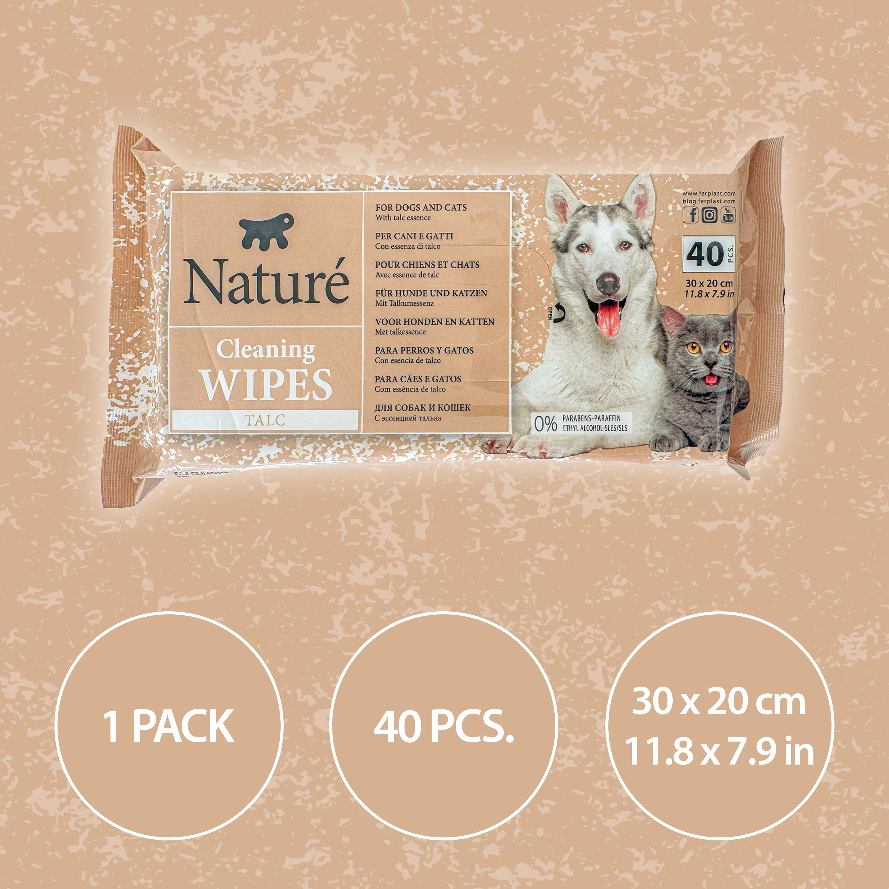SALVIETTE AL TALCO PER CANI E GATTI NATURÉ (X40) - Image 2